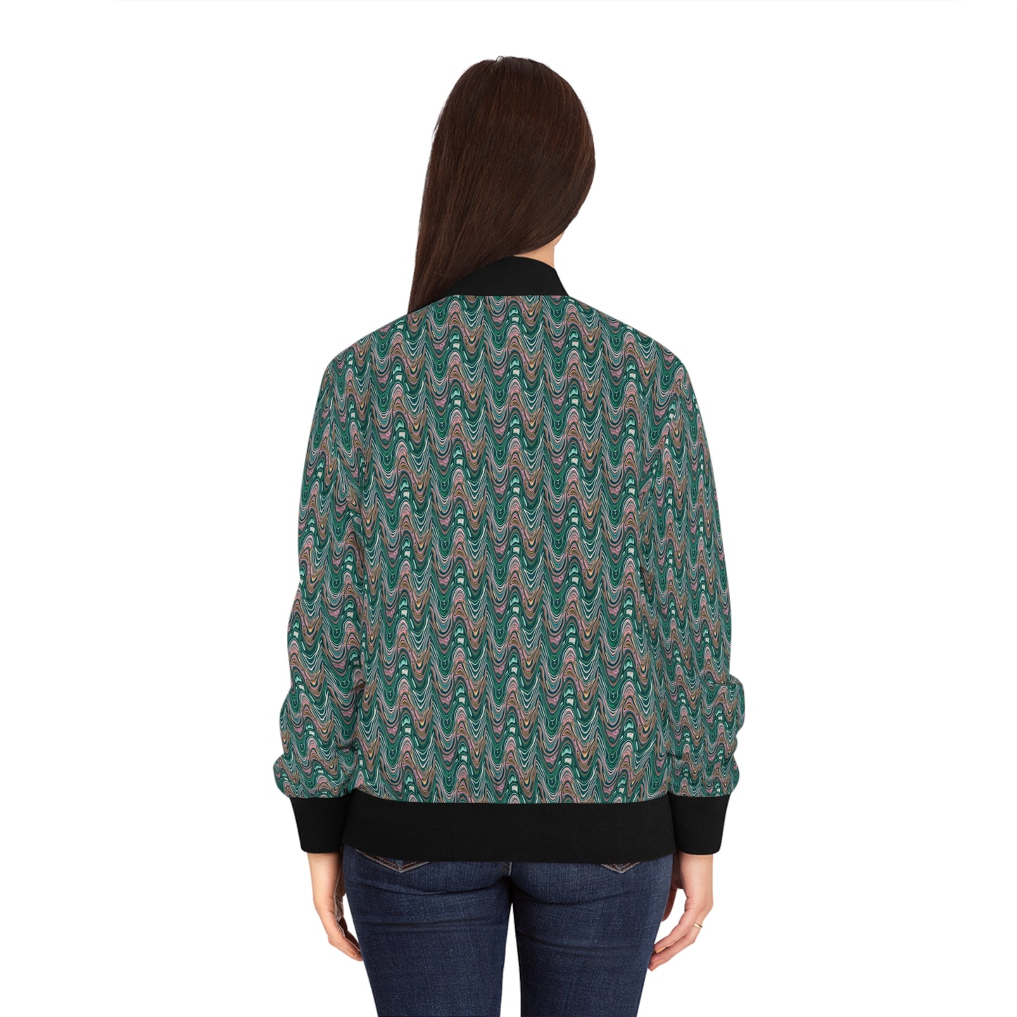 Garden Party Teal All Over Print Women's Bomber Jacket
