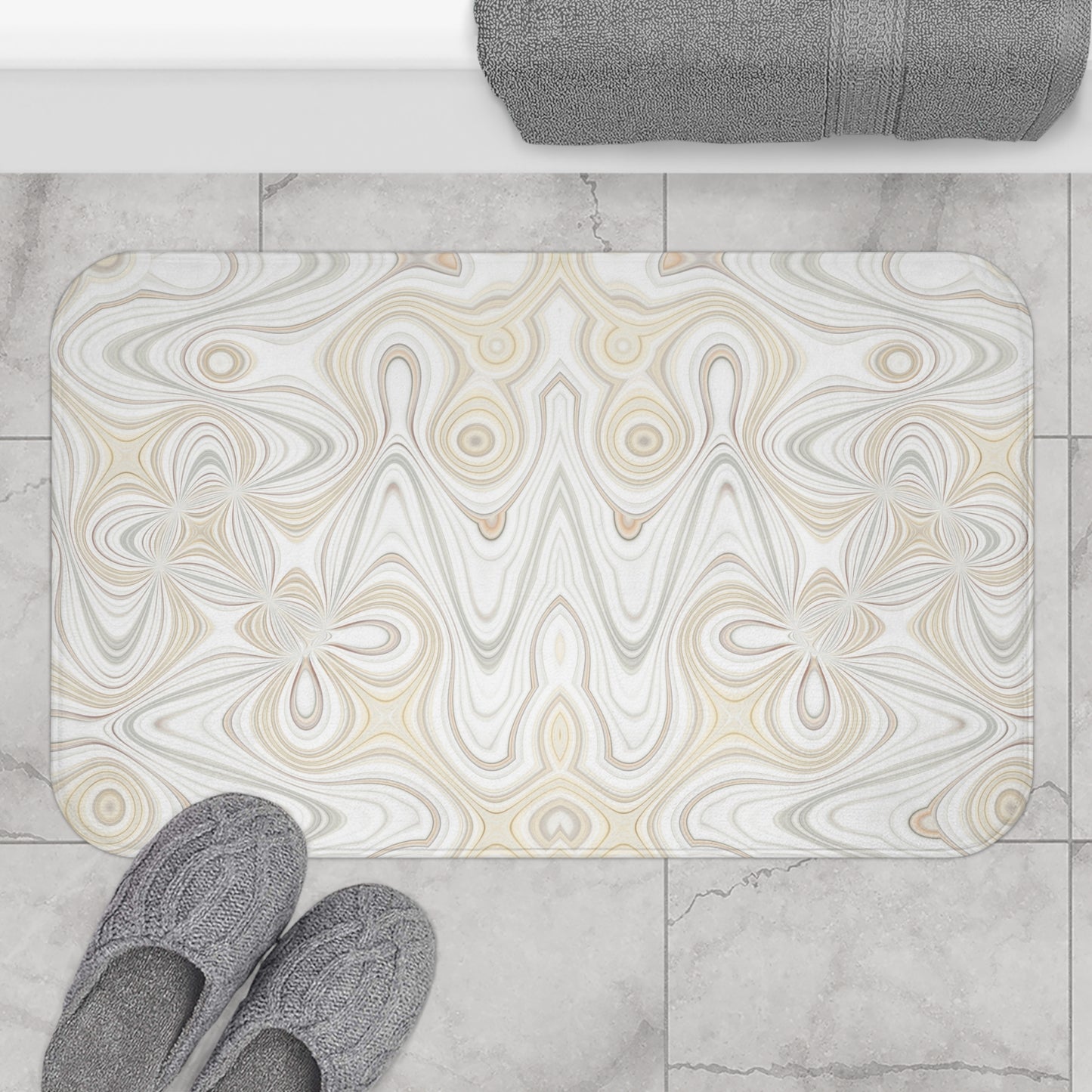 Elegant Swirling Bath Mat, Luxurious Bathroom Rug, Spa Decor, Soft Non-Slip Mat, Neutral Home Accent