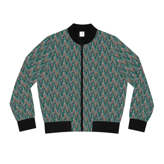 Garden Party Teal All Over Print Women's Bomber Jacket